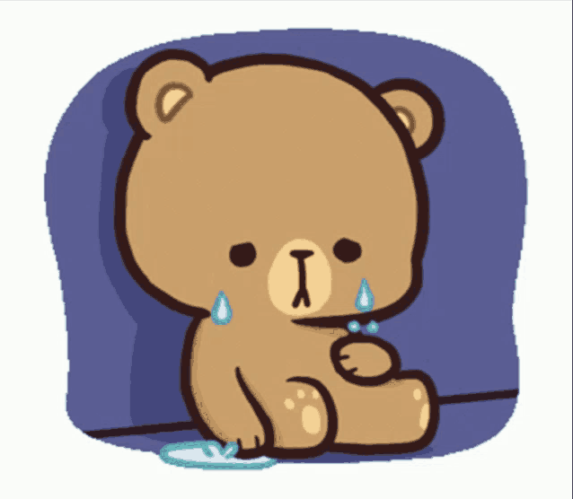 a cartoon of a teddy bear with a tear coming out of its eye