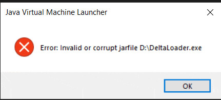 a java virtual machine launcher window shows an error message