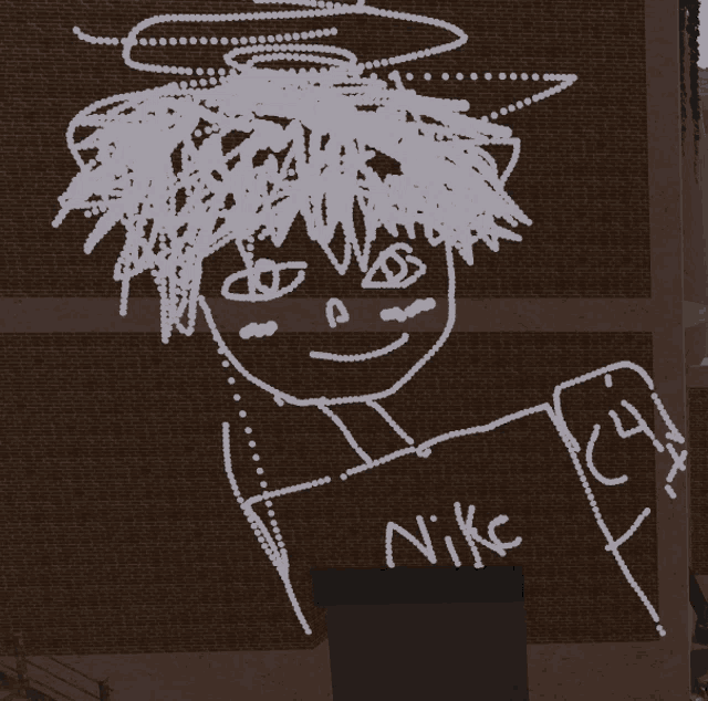 a drawing of a person wearing a nike shirt on a brick wall