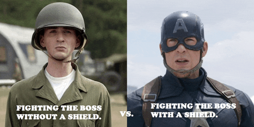 a picture of a man in a helmet next to a picture of a man in a captain america helmet