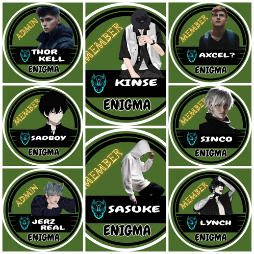 a collage of stickers with the names admin sadboy sinco and sasuke enigma