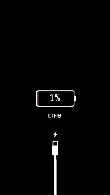 a black background with a charging cable and a battery that is 1% full .