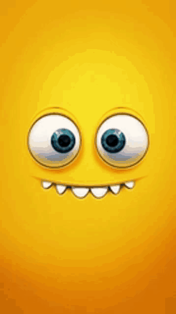 a yellow smiley face with big blue eyes and teeth