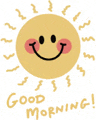 a cartoon sun with a smiley face and the words good morning