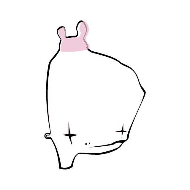 a drawing of a rabbit with a pink crown on top