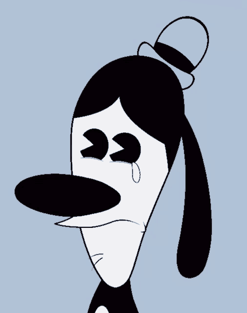 a black and white cartoon character with a top hat on