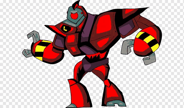 a cartoon drawing of a red robot with a l on his head