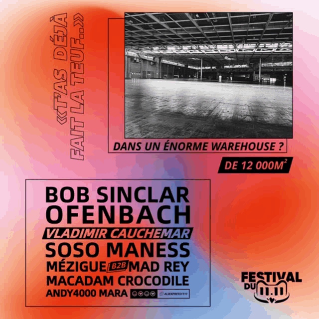 a poster for festival du m.m. shows an empty warehouse