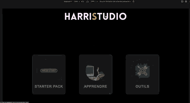 a screenshot of a website called harristudio with an arrow pointing down