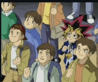 a group of young boys are looking up at something in a cartoon