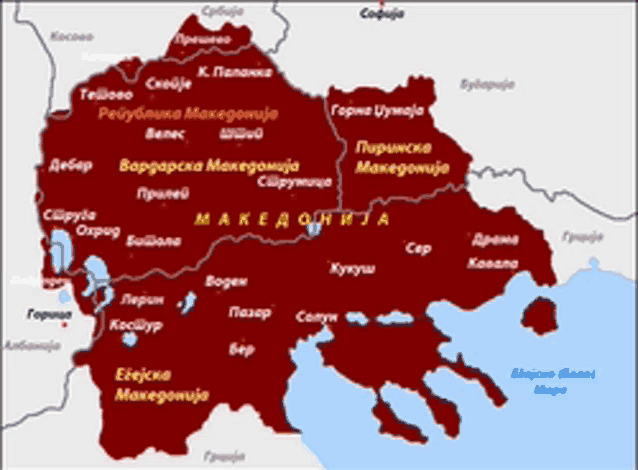 a map of a country called makedonija with a lot of cities