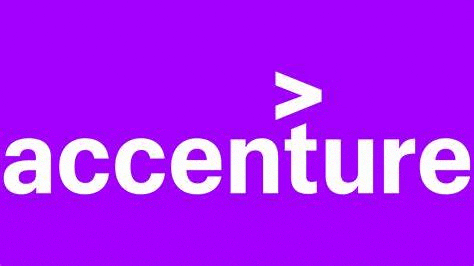 the accenture logo is on a purple background with a white arrow pointing up .