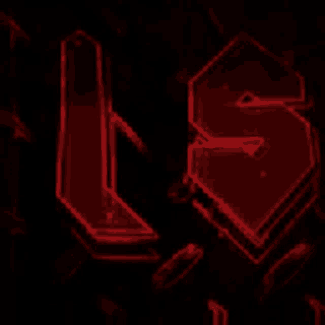 the letters l and s are glowing in red on a black background