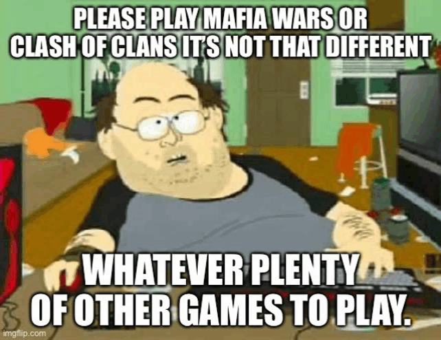 a cartoon man is playing mafia wars or clash of clans