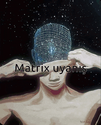 a painting of a man with a grid on his head and the words " matrix uyansi " on the bottom