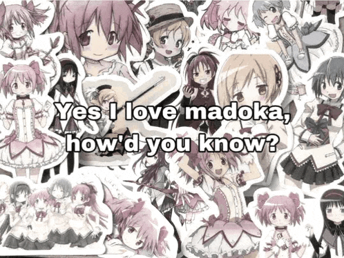 a collage of anime characters with the words yes i love madoka how d you know