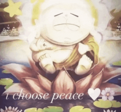 a cartoon of a buddha sitting on a lotus flower with the words " i choose peace "