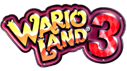 a logo for wario land 3 with a purple and red background