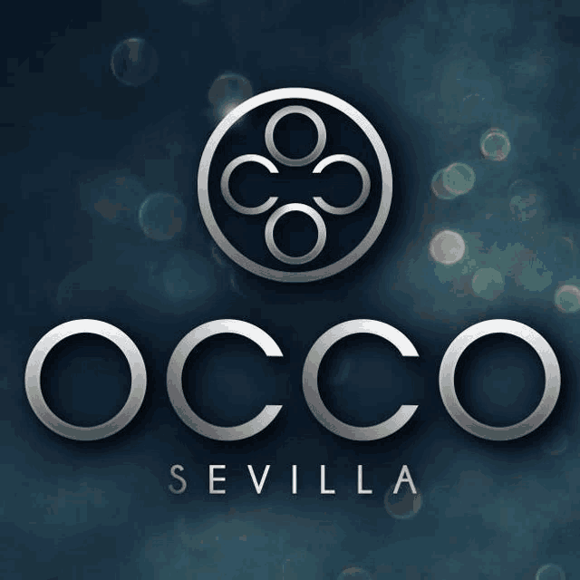 a logo for occo sevilla is shown on a blue background