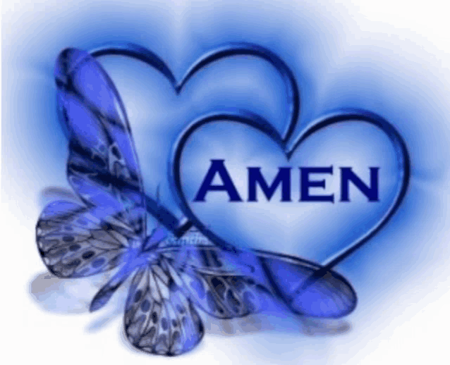 a blue heart with the word amen in it