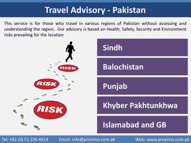 a poster for travel advisory in pakistan shows a man walking towards a risk