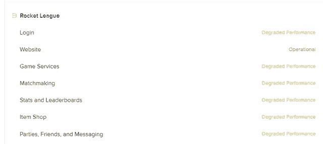 a screenshot of the rocket league website with a list of degraded performances