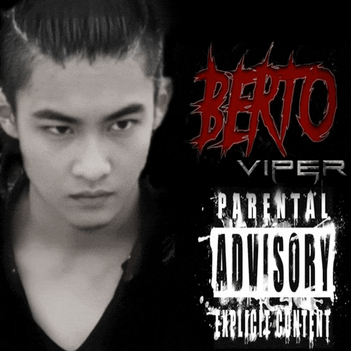 a poster for berto viper parental advisory with a man in the background