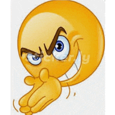 a cartoon smiley face with an angry face and a hand covering its mouth .