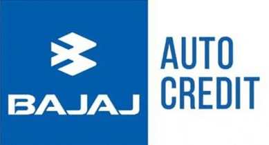 the logo for bajaj auto credit is blue and white