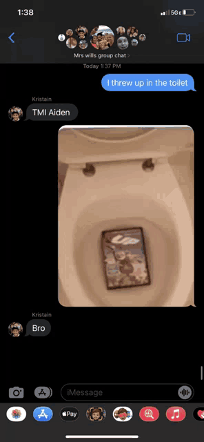 a person threw up in the toilet in a text