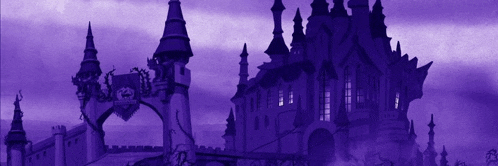 a purple castle with a bridge and a sign that says ' castle ' on it