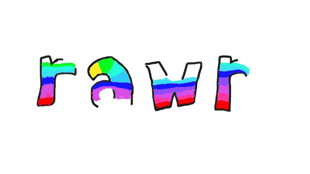 the word rawr is written in colorful letters