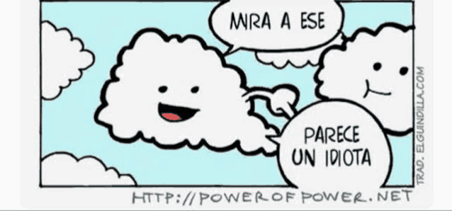 a cartoon of two clouds with speech bubbles one of which says mira a ese