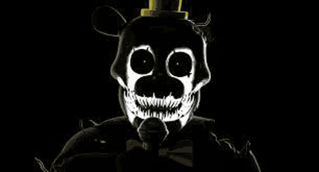 freddy fazbear from five nights at freddy 's is glowing in the dark and wearing a top hat .