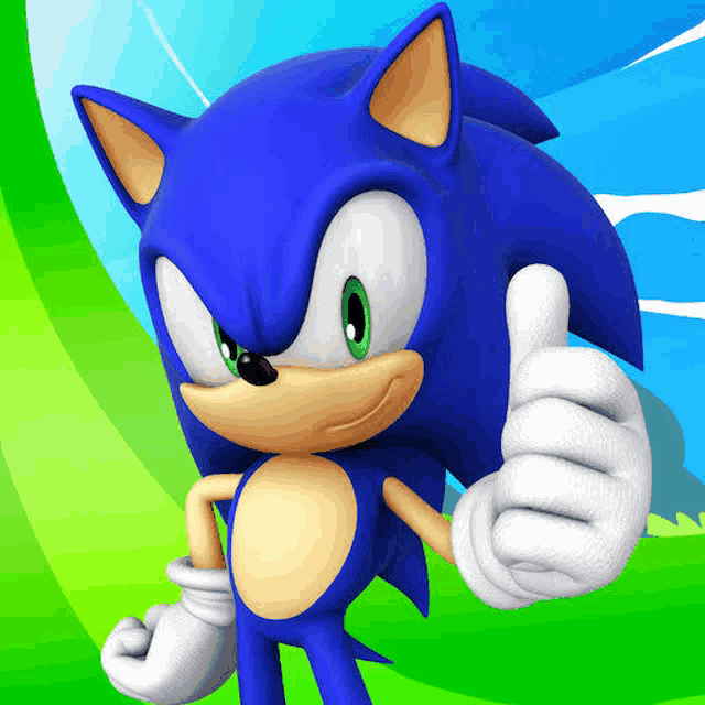 sonic the hedgehog is giving a thumbs up