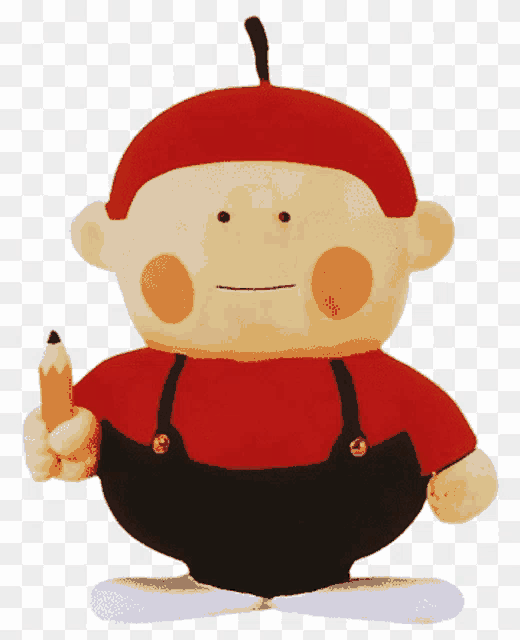 a cartoon character is holding a pencil in his hand