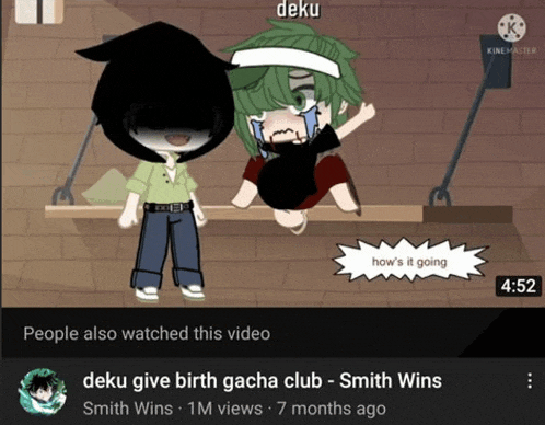 a screenshot of a video titled deku give birth gacha club