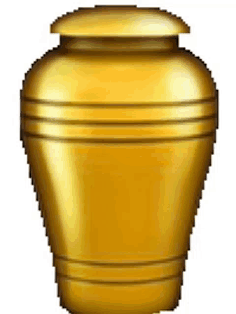 a pixel art drawing of a gold vase with a lid