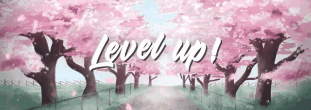 a painting of cherry blossom trees with the words level up on it