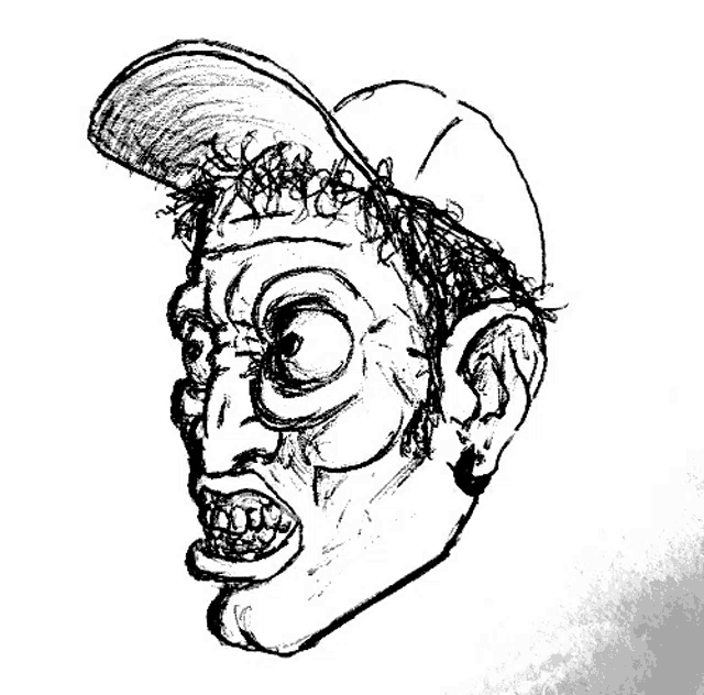 a drawing of a man with a hat on his head