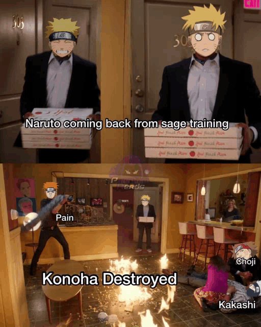 naruto coming back from sage training pain konoha destroyed kakashi and more