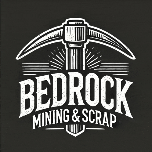 a bedrock mining and scrap logo with a pickaxe