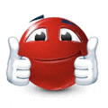 a red smiley face is giving two thumbs up