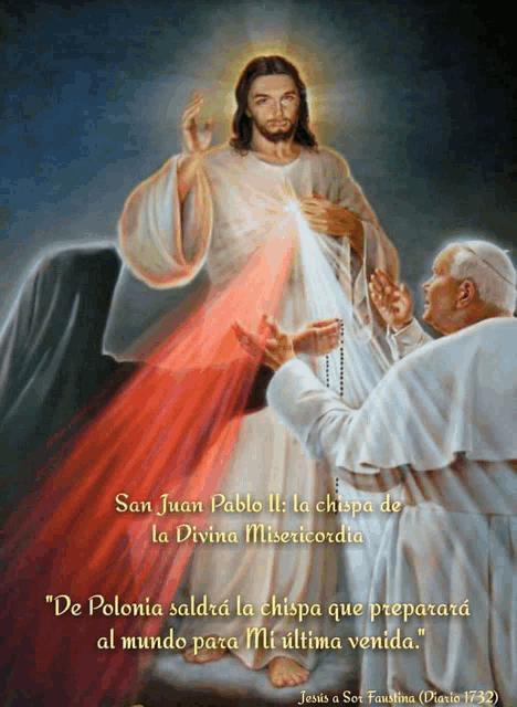 a painting of jesus and a man with the words san juan pablo ii la chispa de la divina misericordia