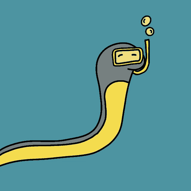 a cartoon of a snake wearing a diving mask and goggles