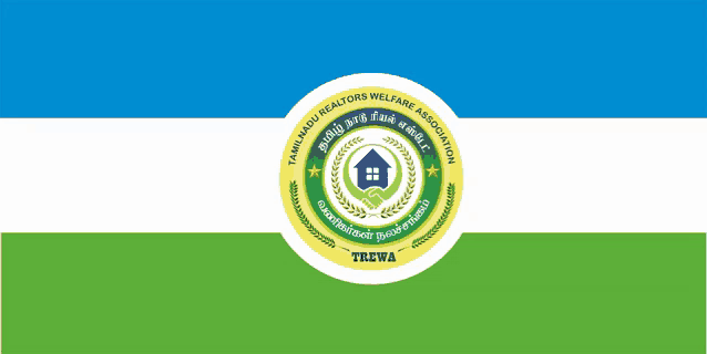 the logo for the tamil nadu realtors welfare association has a house in the center