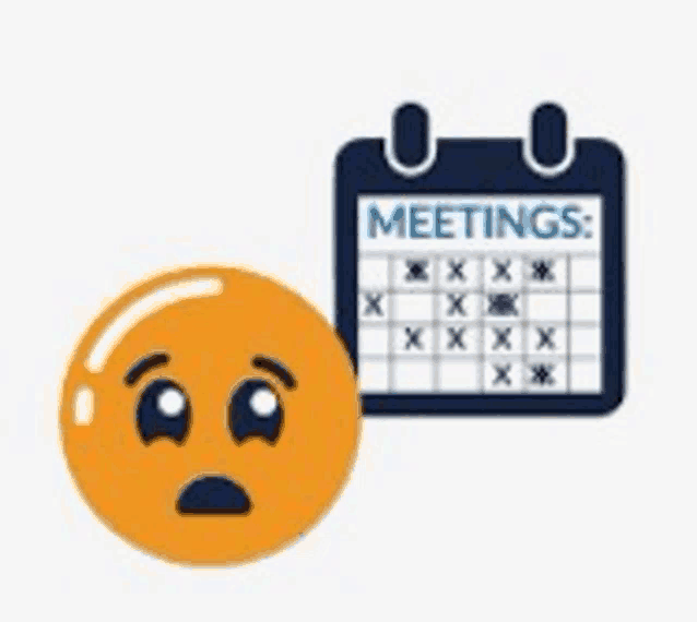 a smiley face is sitting next to a calendar with meetings written on it .