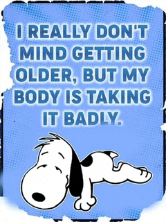 a snoopy poster that says i really don 't mind getting older