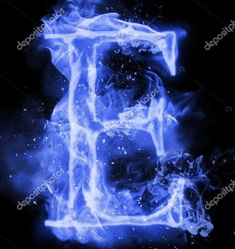 the letter e is made of blue flames and smoke on a black background .