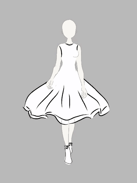 a drawing of a woman wearing a white dress and white shoes